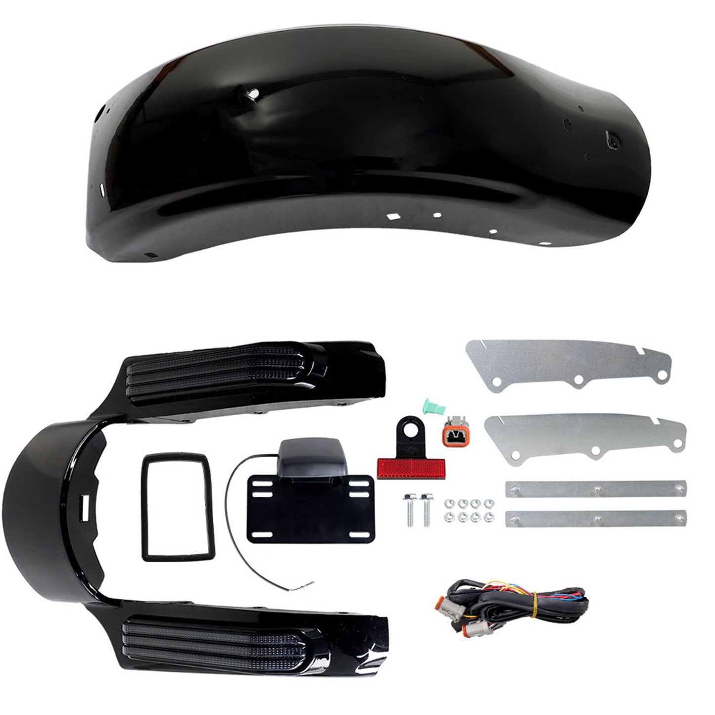 munirater Black LED Rear Fender System Replacement For Touring Models 2014-2021 CVO Style Motorcycle Big Glide