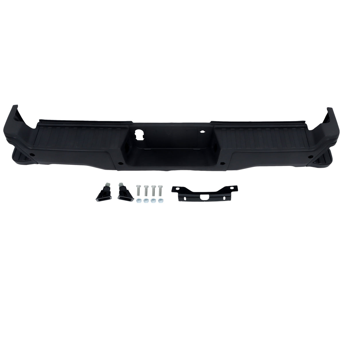 Black Steel Rear Bumper Assembly for Ford F-250 / F-350 Super Duty 2023-2024, with Sensor Holes