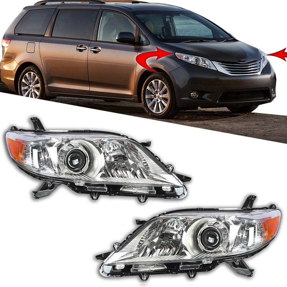 munirater Chrome Housing Halogen Headlight Assembly Replacement for 2011-2020 Sienna Driver and Passenger Side