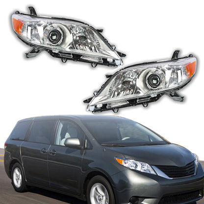 munirater Chrome Housing Halogen Headlight Assembly Replacement for 2011-2020 Sienna Driver and Passenger Side