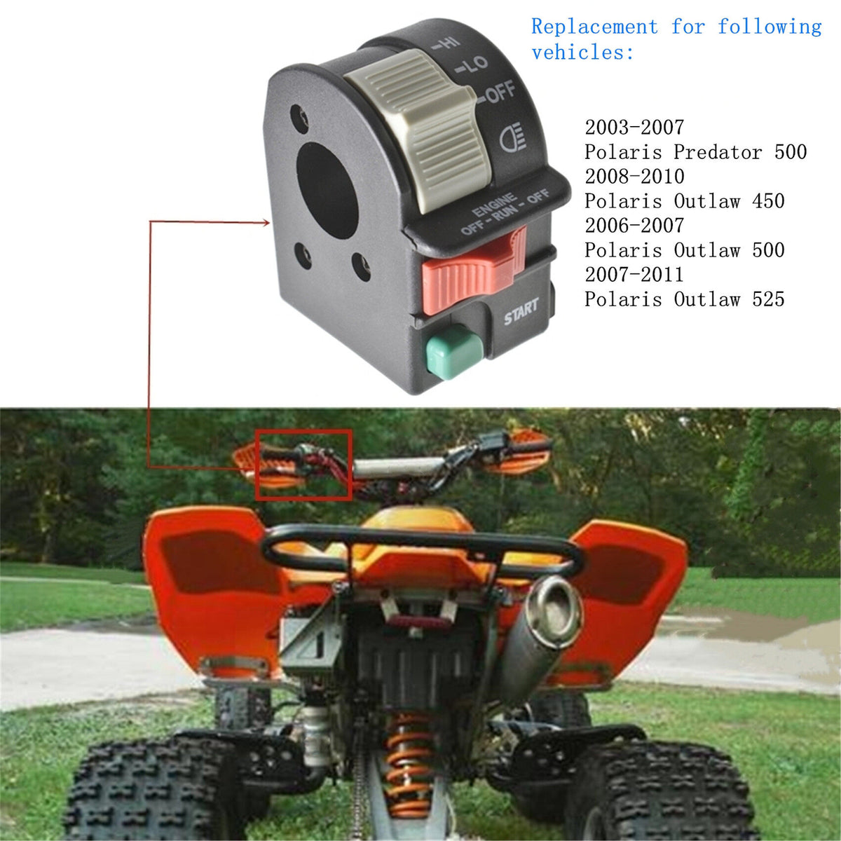 Start Light Run Stop Handle Bar Switch 4011387 Replacement for Polaris Predator Outlaw 500 2006-2007