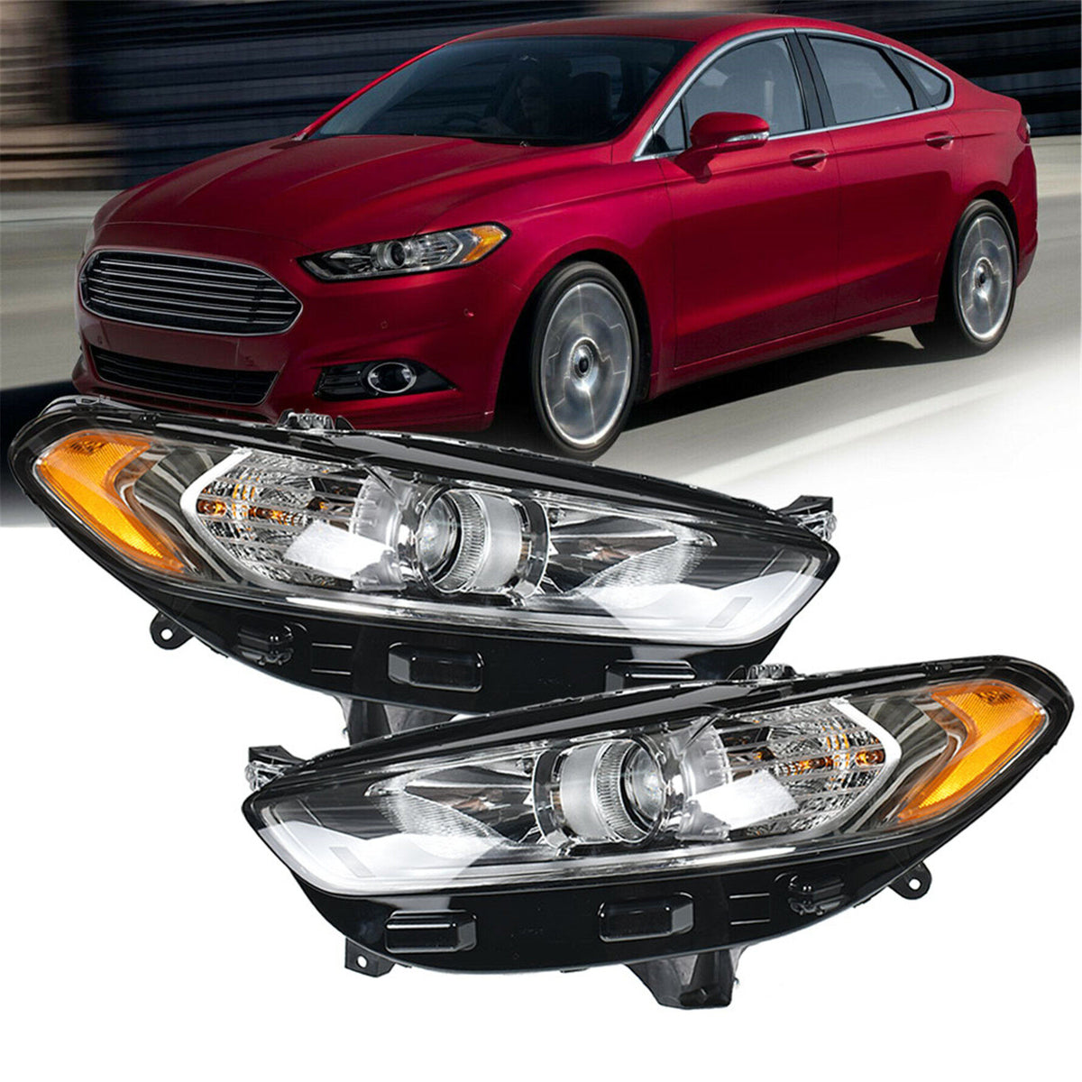 munirater Headlights Lights Lamps Pair Set Left+Right Replacement for 2013 2014 2015 2016 Fusion Halogen Models DS7Z13008A