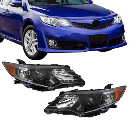 munirater Black Headlight Headlamp Assembly Driver and Passenger Side Replacement for 2012-2014 Camry [SE Style] with Amber Corner 8115006470, 8111006470, 8115006800, 8111006800