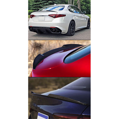 Rear Trunk Spoiler Black Carbon Fiber Replacement for 2017 2018 2019 2020 2021 2022 Alfa Romeo Giulia Sedan 4-Door