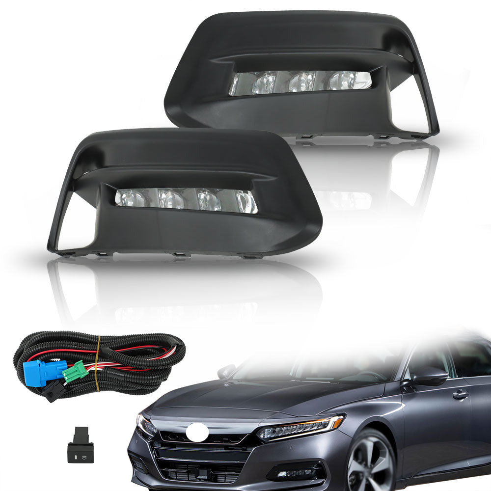 munirater LED Bumper Fog Lights Lamps Bezel Kit For 18-19 Honda Accord Sedan