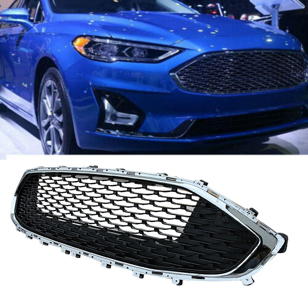 munirater Front Bumper Upper Grille Plastic Black Chrome Replacement for 2019 2020 Fusion Sedan 4-Door