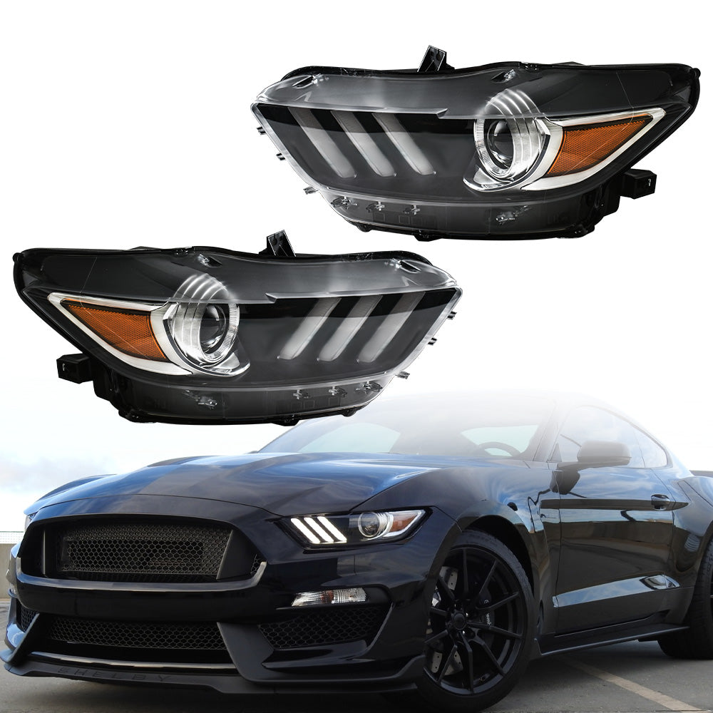 munirater Headlight Assembly Right Side Headlamp LED Tube Projector Replacement for 2015 2016 2017 Mustang FR3Z13008K FR3Z13008J FO2518124 FO2519124