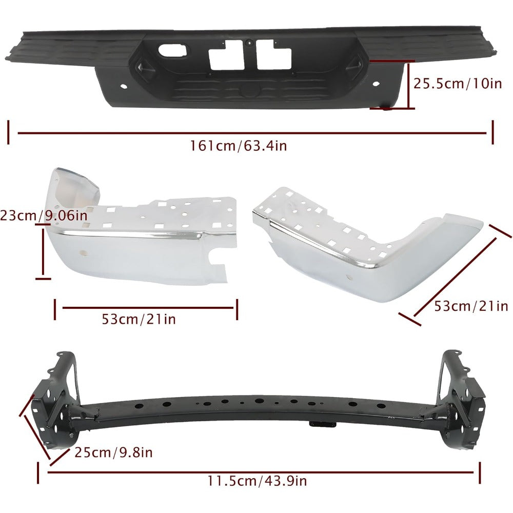 Chrome Steel Rear Step Bumper for Toyota Tundra 2014-2021, with Sensor Holes, TO1103120