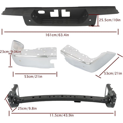 Chrome Steel Rear Step Bumper for Toyota Tundra 2014-2021, with Sensor Holes, TO1103120