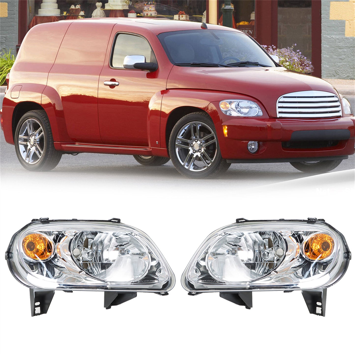 munirater Right+Left Side Headlights Pair For 2006-2011 Chevy HHR Halogen Chrome