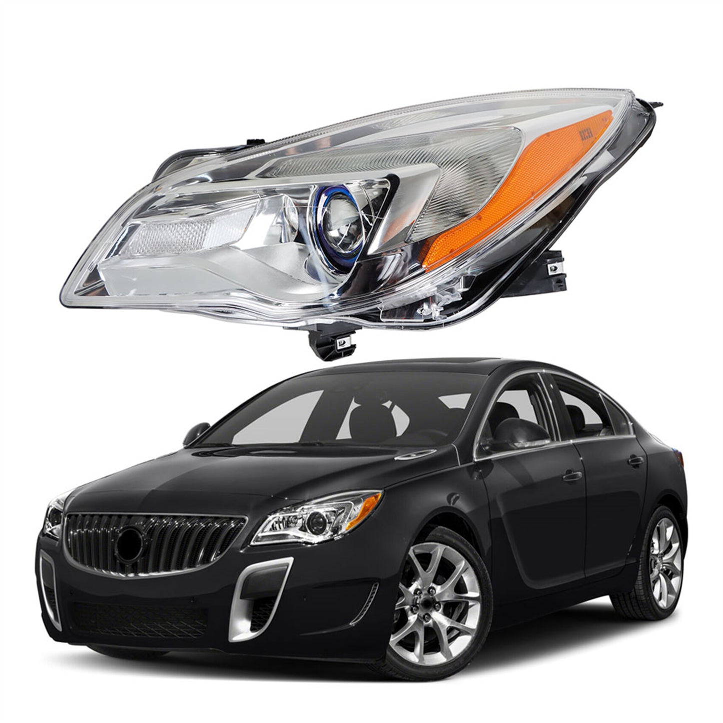 munirater Halogen Headlight For 2014-2017 Buick Regal Projector Chrome Housing Clear Left