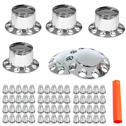 munirater 6PCS Semi Truck Hub Cover Wheel Axle Cover Center Caps Front and Rear Screw-on w/33mm Lug Nut Covers Chrome