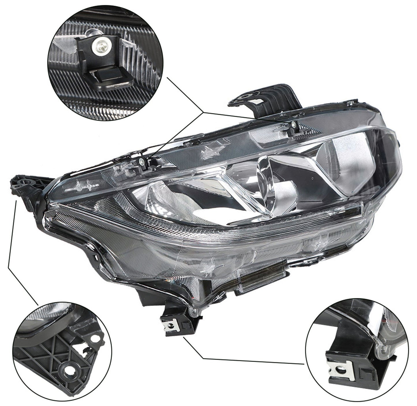 munirater Passenger Side Chrome Projector Headlight Assembly Replacement for 2016 2017 2018 Honda Civic, Replaces Halogen Headlight