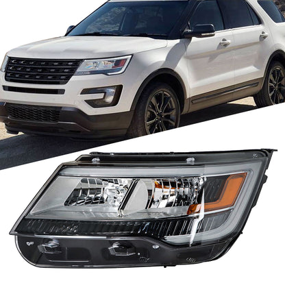 munirater Headlight For 2016-18 Ford Explorer Halogen w/ LED DRL Chrome Housing LH
