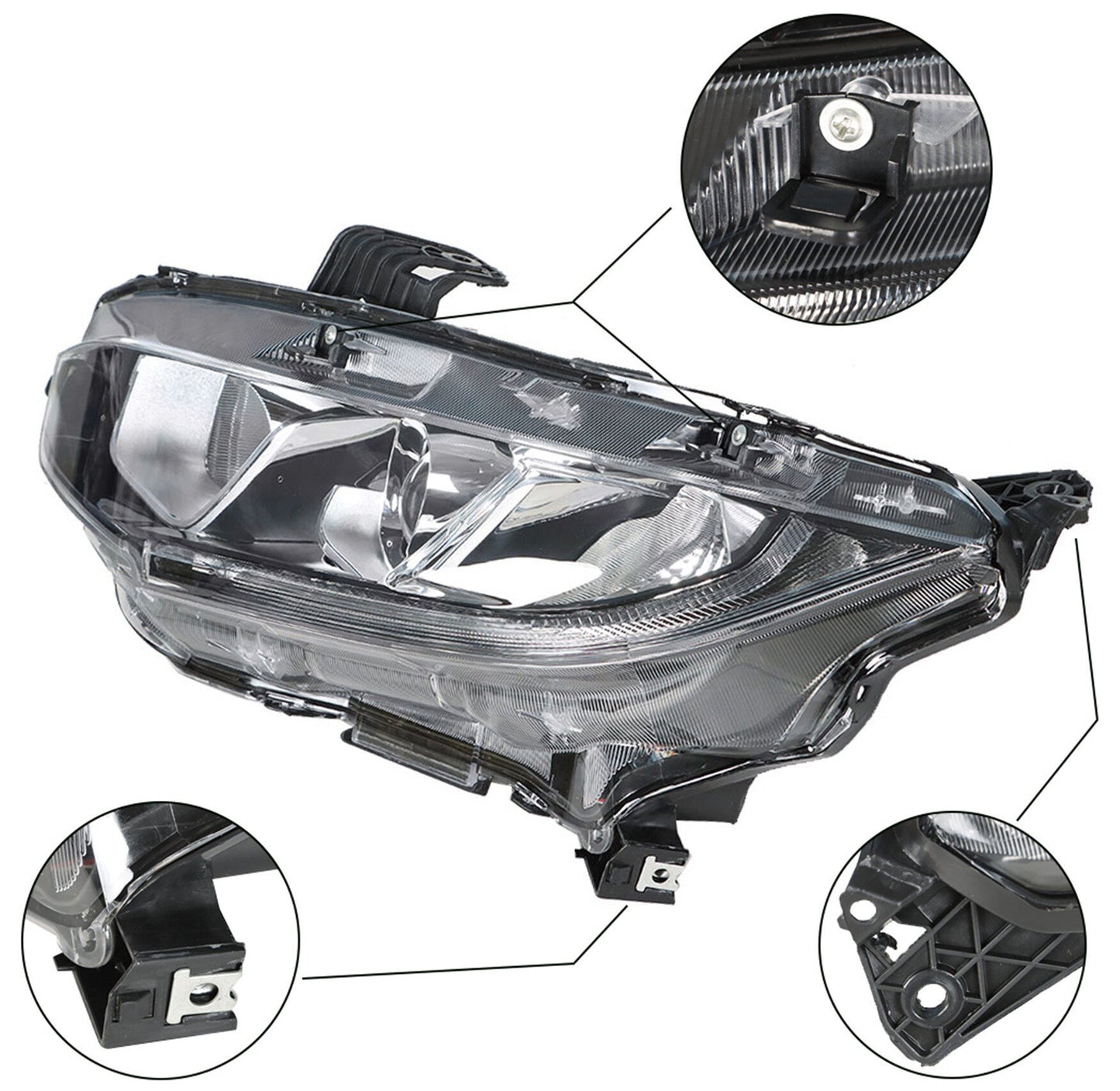 munirater Driver Side Chrome Projector Headlight Assembly Replacement for 2016 2017 2018 Honda Civic, Replaces Halogen Headlight