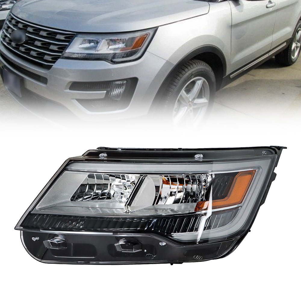 munirater Headlight For 2016-18 Ford Explorer Halogen w/ LED DRL Chrome Housing LH