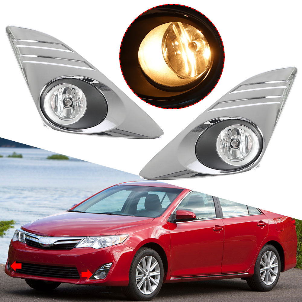 munirater Fog Lights For 2012-2014 Toyota Camry L LE XLE Chrome Cover Right+Left