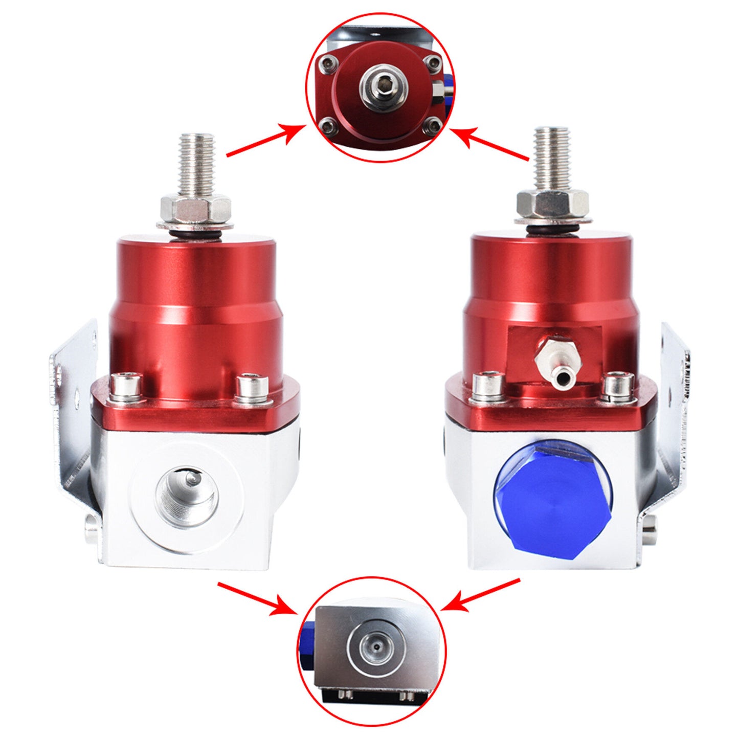 munirater Universal Adjustable Fuel Pressure Regulator Kit Aluminum with 0-100 Psi Pressure Gauge AN-6 Fuel Line Hose Fitting Connectors Kit Blue & Red