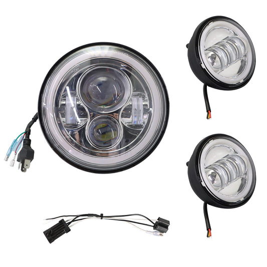 munirater Chrome 7 LED Headlight and 4.5 Passing Lights Replacement for Yamaha V-Star XVS 1100 950