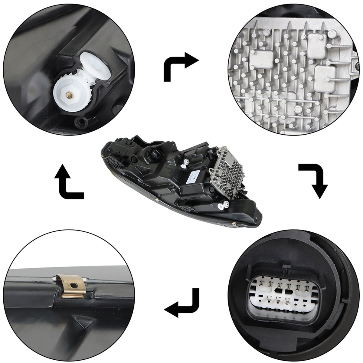 munirater Left Headlight For 2019-2022 Jeep Cherokee LED w/ Ballast Black Housing