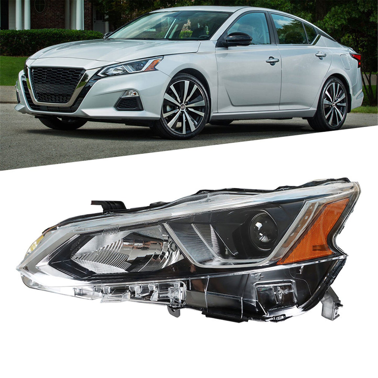 munirater Driver Side Chrome Projector Headlight Assembly Replacement for 2019 2020 Nissan Altima, Replaces Halogen Headlight w/o LED 26060-6CA0A