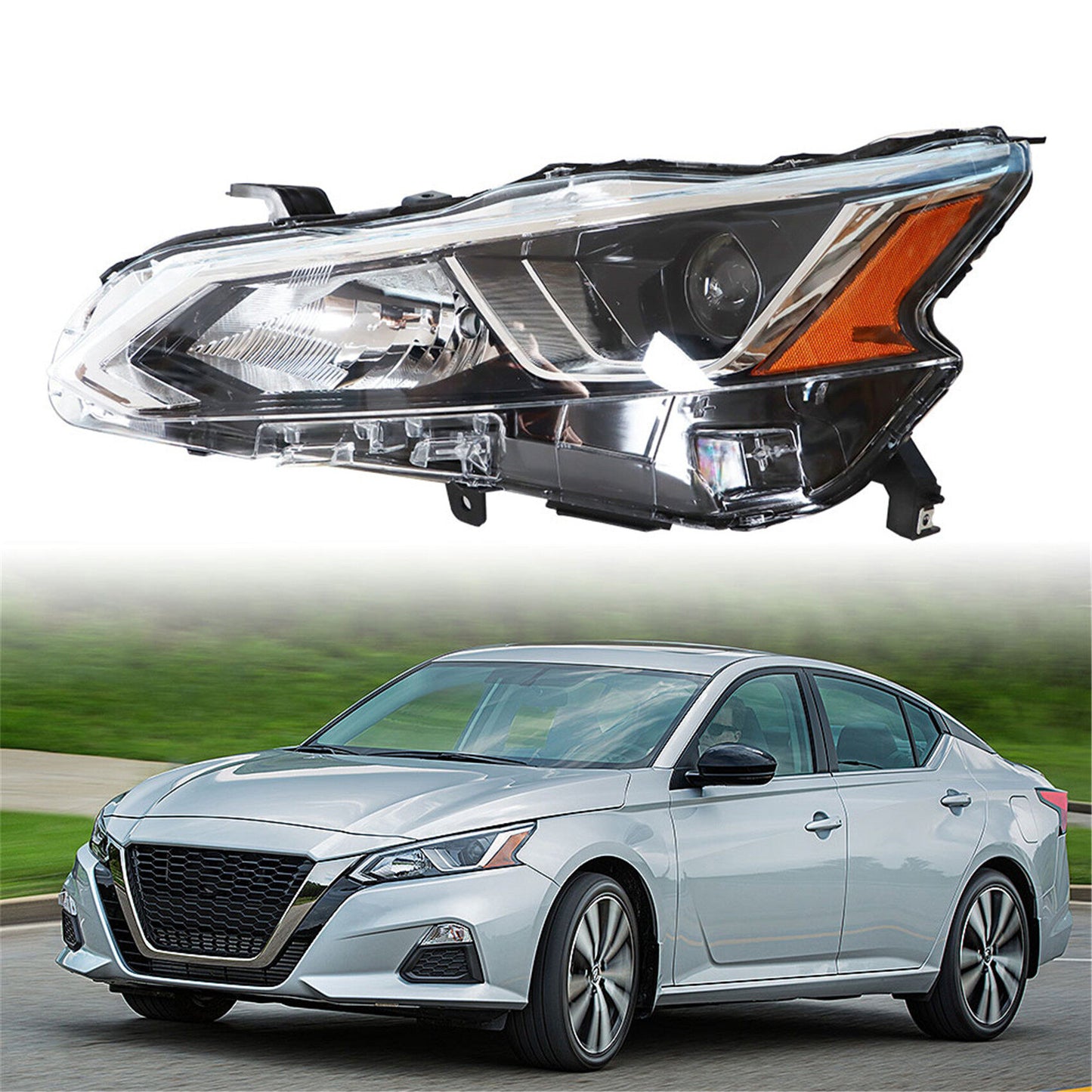 munirater Driver Side Chrome Projector Headlight Assembly Replacement for 2019 2020 Nissan Altima, Replaces Halogen Headlight w/o LED 26060-6CA0A