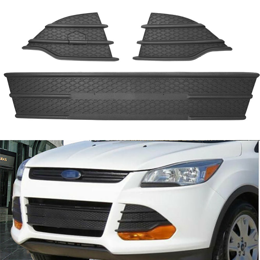 munirater 3PCS Front Bumper Lower Grille Fog Covers Black Plastic Replacement for 2013-2016 Escape CJ5Z17K945AA CJ5Z17E811AA CJ5Z17E810AA