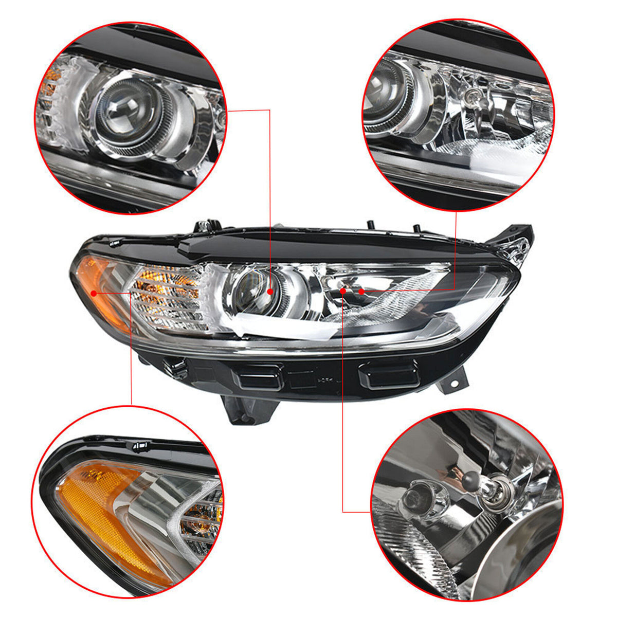 munirater Headlights Lights Lamps Pair Set Left+Right Replacement for 2013 2014 2015 2016 Fusion Halogen Models DS7Z13008A