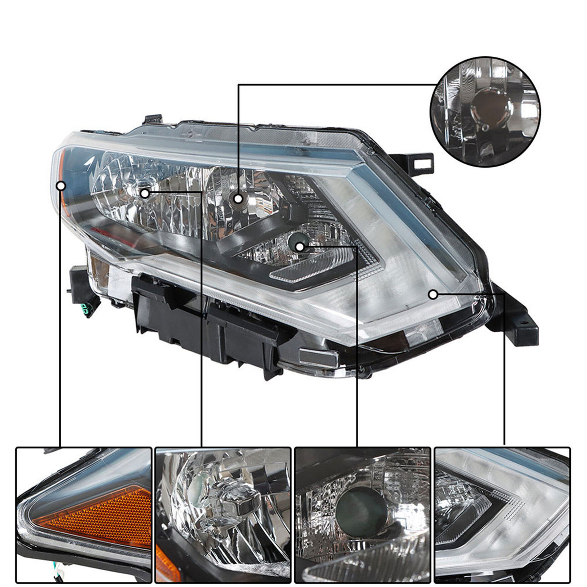 munirater Right Side Headlight Halogen RH Headlamp Assembly Replacement for Rogue 2017 2018 2019 S / SL / SV