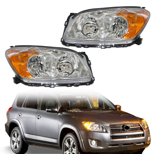 munirater Left+Right Headlight For 2009-2012 Toyota Rav4 Sport Halogen Chrome