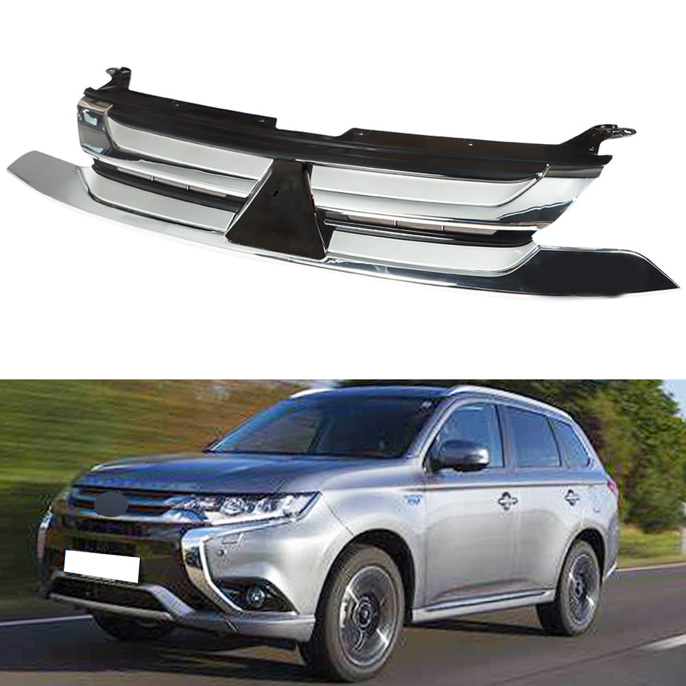 munirater Front Upper Mesh Grille Grill Strip Trim Black Chrome Replacement for 2016 2017 2018 Outlander