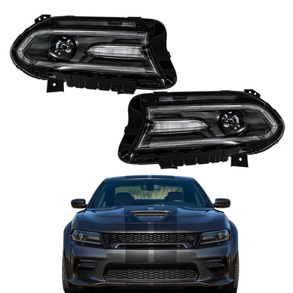 munirater Headlight For 15-20 Dodge Charger Halogen w/ LED DRL Black Housing RH+LH