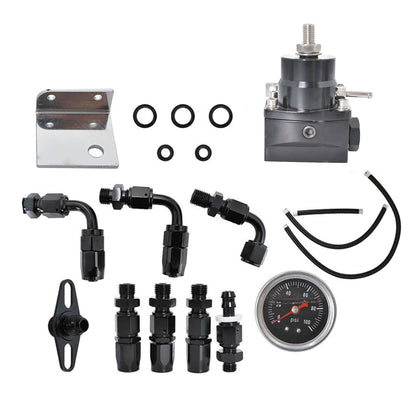 munirater Adjustable Fuel Pressure Regulator Kit 100psi Guage AN6 Fitting Black Universal