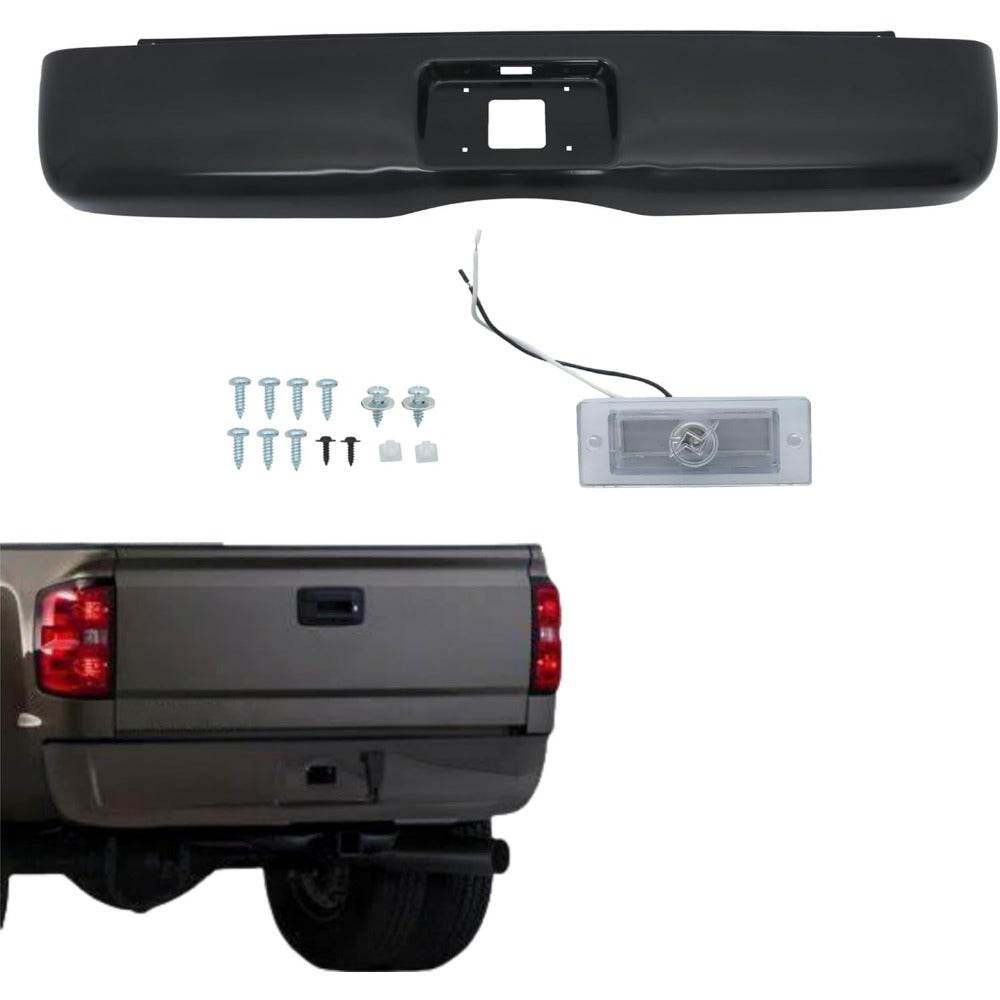 Black Steel Rear Bumper Roll Pan for Chevrolet Silverado 1500 Fleetside 2007-2013