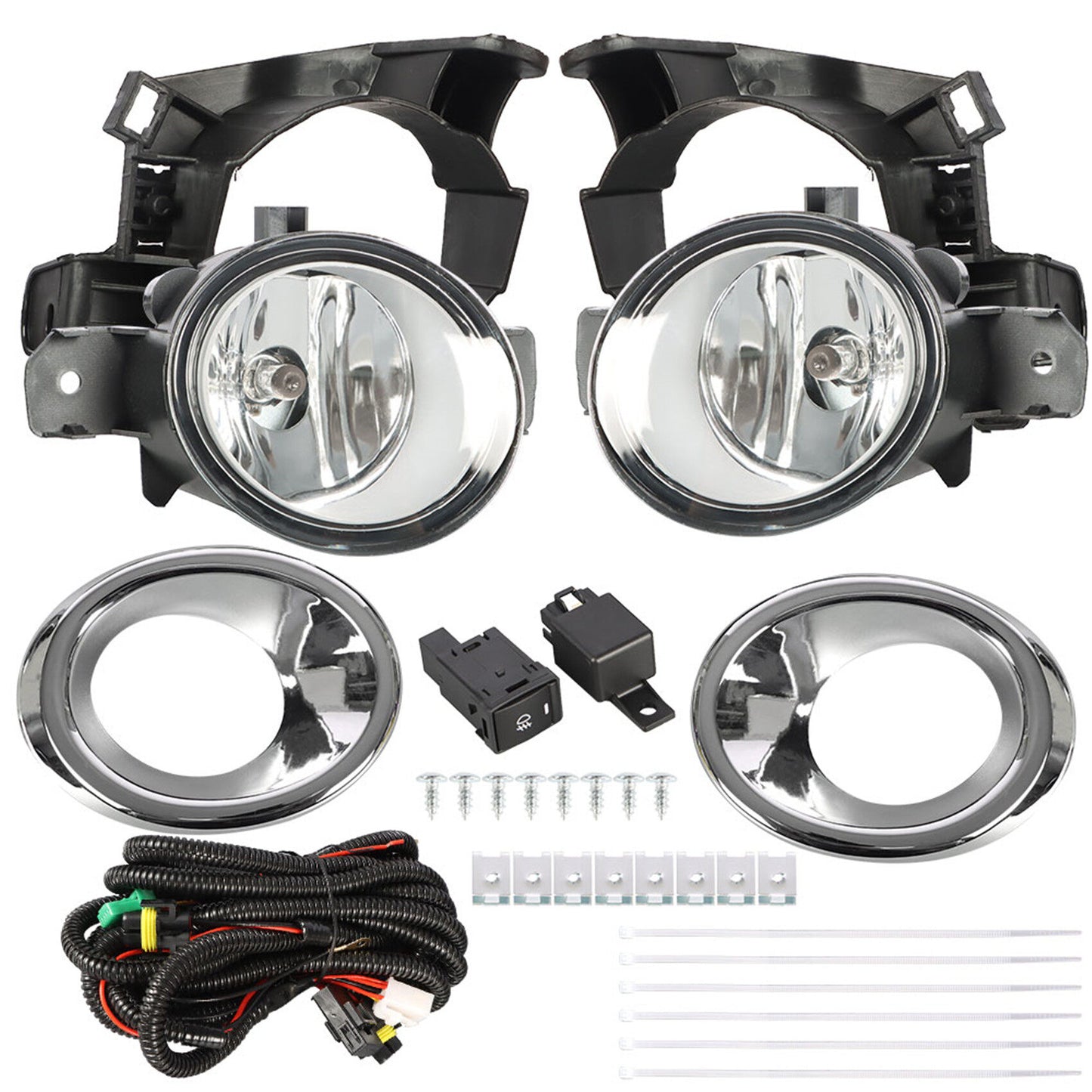 munirater 2-Pack Clear Lens Bumper Fog Light Lamps Assembly w/Bezel + Switch Kit Replacement for 2013-2016 Nissan Pathfinder