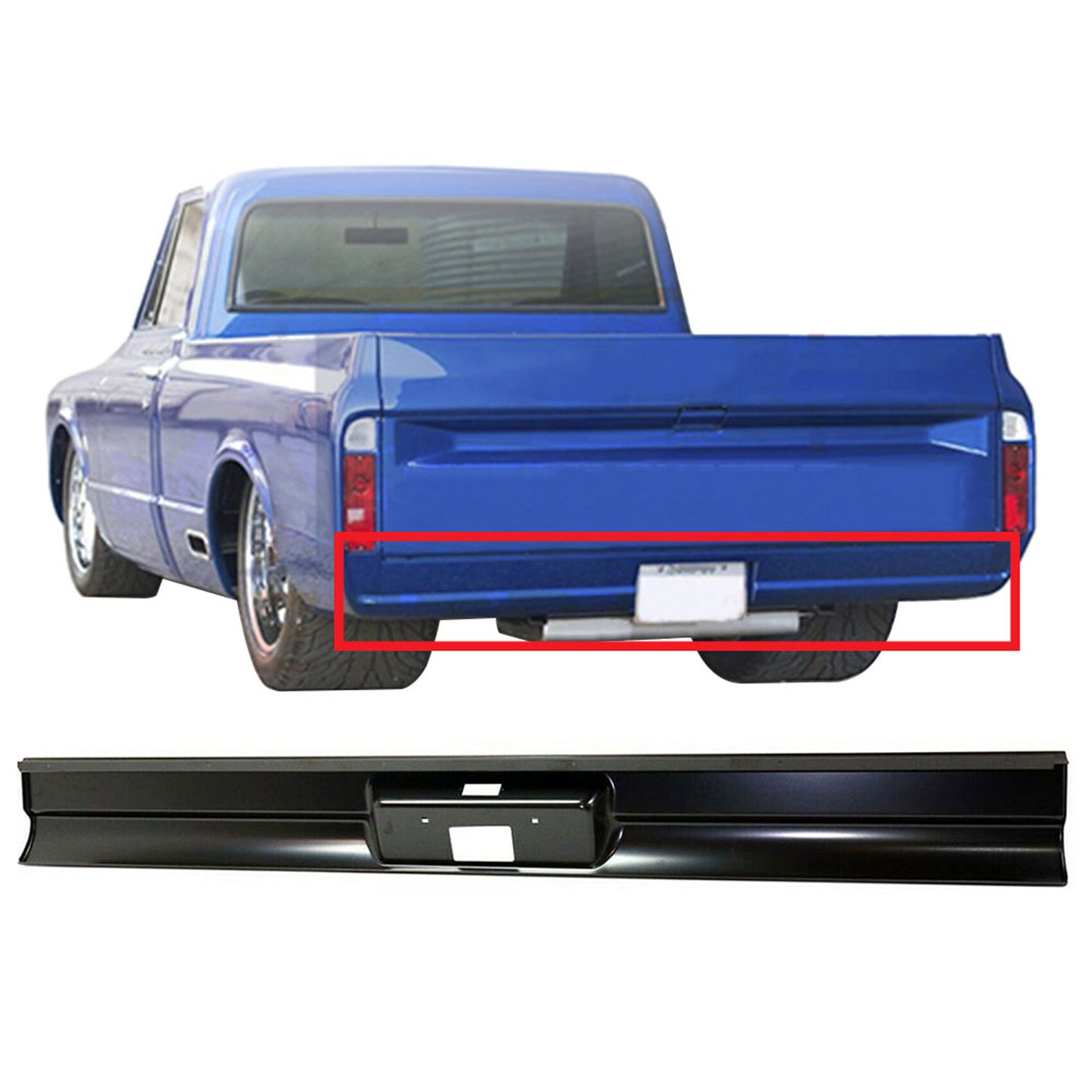 munirater Black Car Rear Bumper Steel Roll Pan with License Plate Light Kit Replacement for 1967-1972 C10 Pickup Fleetside