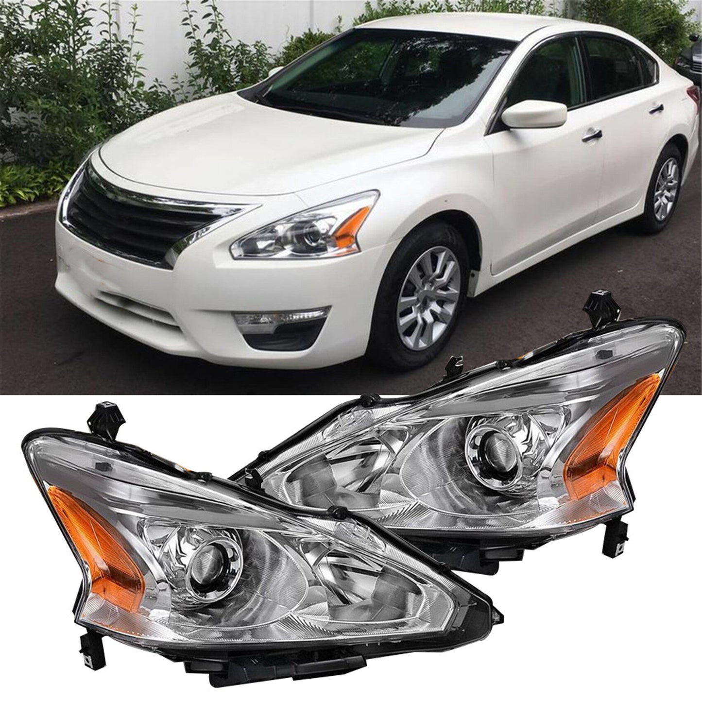 munirater Headlight For 2013-15 Nissan Altima 4dr Sedan Chrome Housing Left&Right