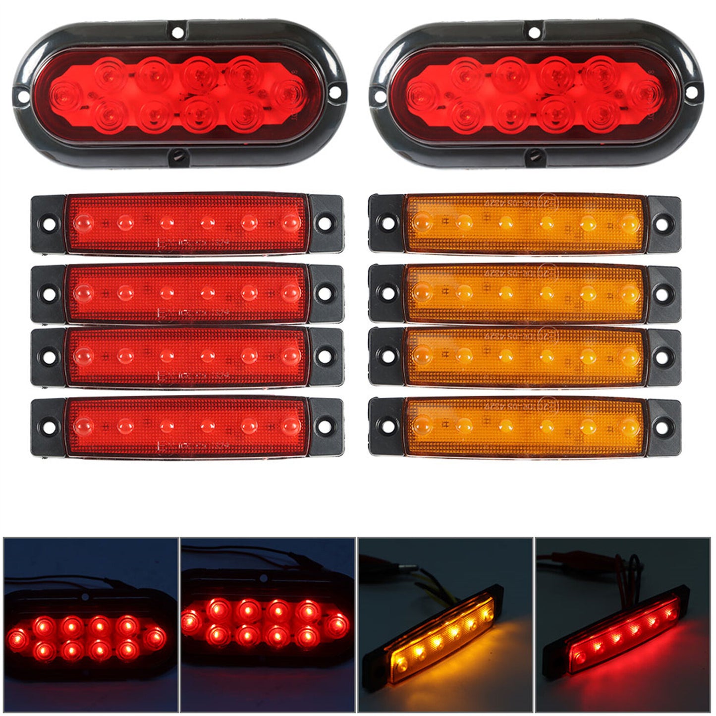 munirater 10PCS Brake Turn Stop Marker Reverse Tail Lights Oval Super Bright Red LED Trailer Tail Light Kit Replacement for Truck Boat Trailer RV