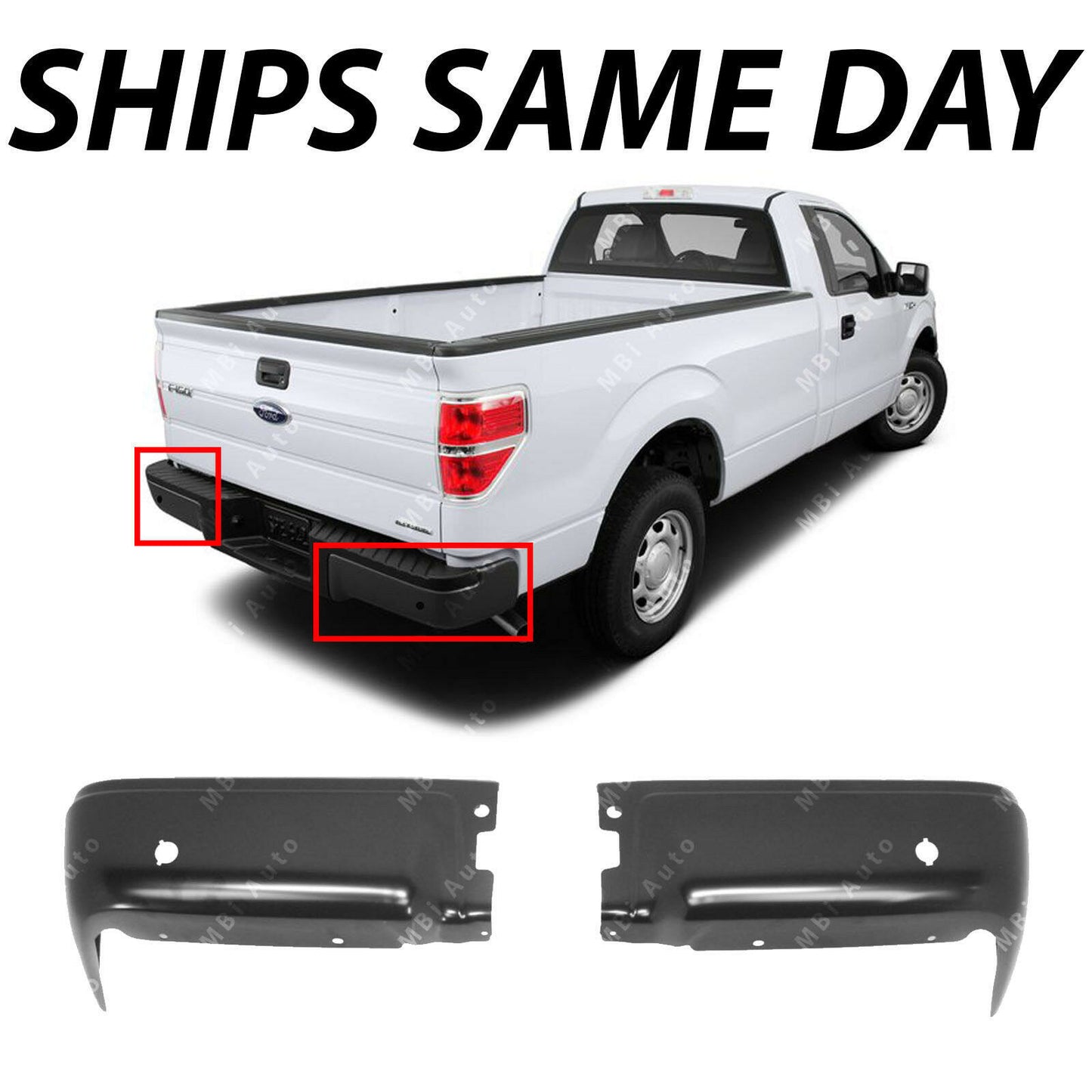 munirater 2-Pack Rear Bumper Ends Cap Face Bar Cover Primered Steel Set Left+Right Replacement for 2009-2014 F150