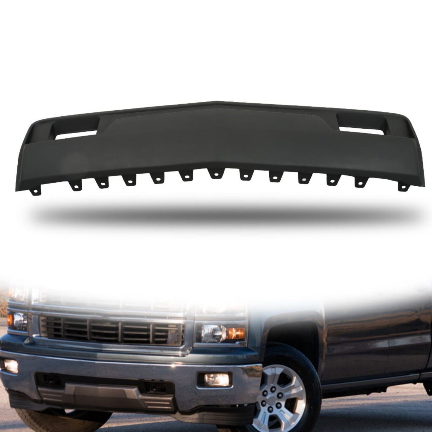 munirater Black Front Bumper Filler Panel Without Deputy Decorate Plate with Tow Hooks Hole Replacement for 2014 2015 Silverado 1500 22944860