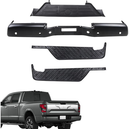 Black Rear Bumper Face Bar and 3 Step Pads for Nissan Titan XE 2007-2010 / S 2011-2015, 850309FM0G