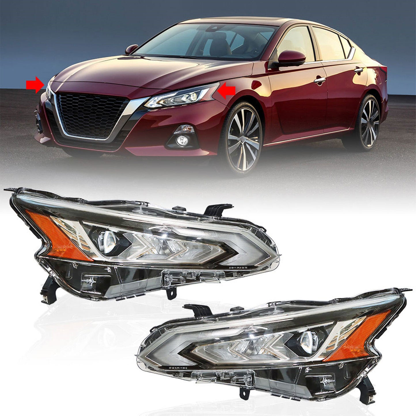 munirater Left and Right Side LED Headlight Assembly Replacement for 2019 2020 2021 Nissan Altima Headlamp Pair NI2502266 NI2503266