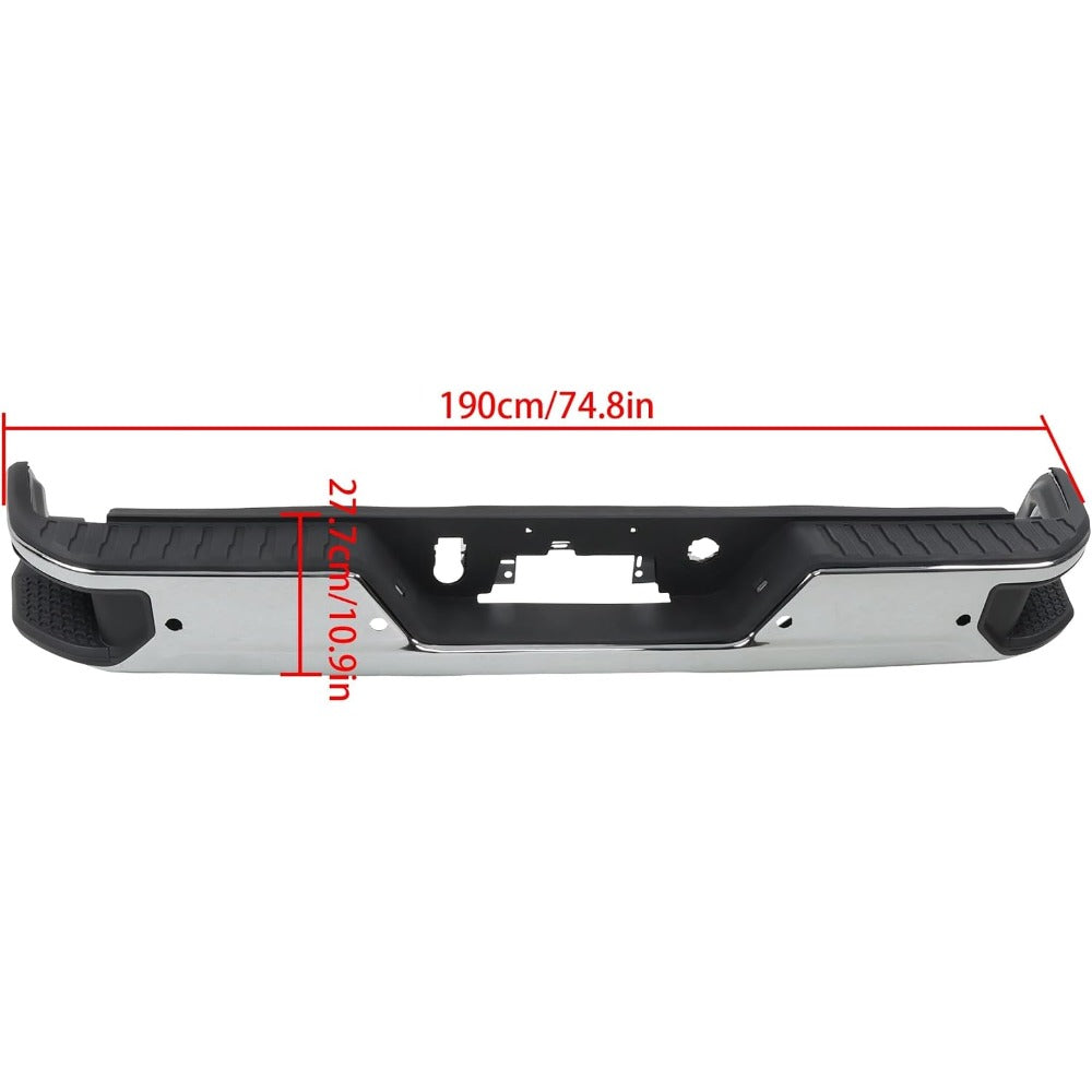 Chrome Rear Step Bumper for Chevrolet Silverado & GMC Sierra 2500 / 3500 2020-2025, with Sensor Holes