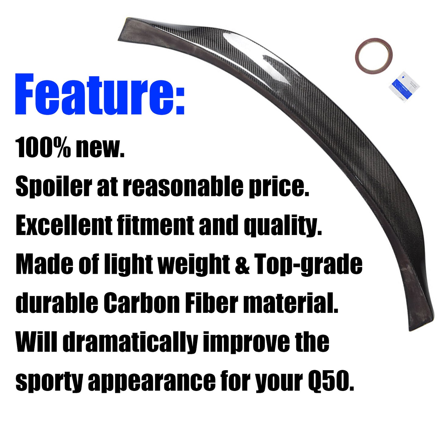 munirater Carbon Fiber Duckbill Trunk Lid Spoiler Wing Replacement for 2014-2021 Infiniti Q50