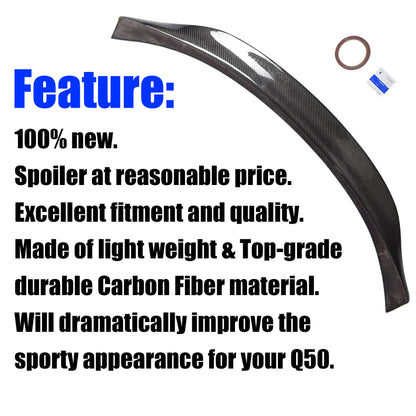 munirater Carbon Fiber Duckbill Trunk Lid Spoiler Wing Replacement for 2014-2021 Infiniti Q50