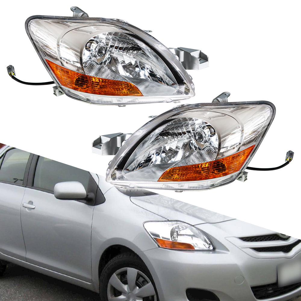 munirater Headlight For 2007-2011 Toyota Yaris Sedan Halogen Clear Lens Left and Right 2Pc