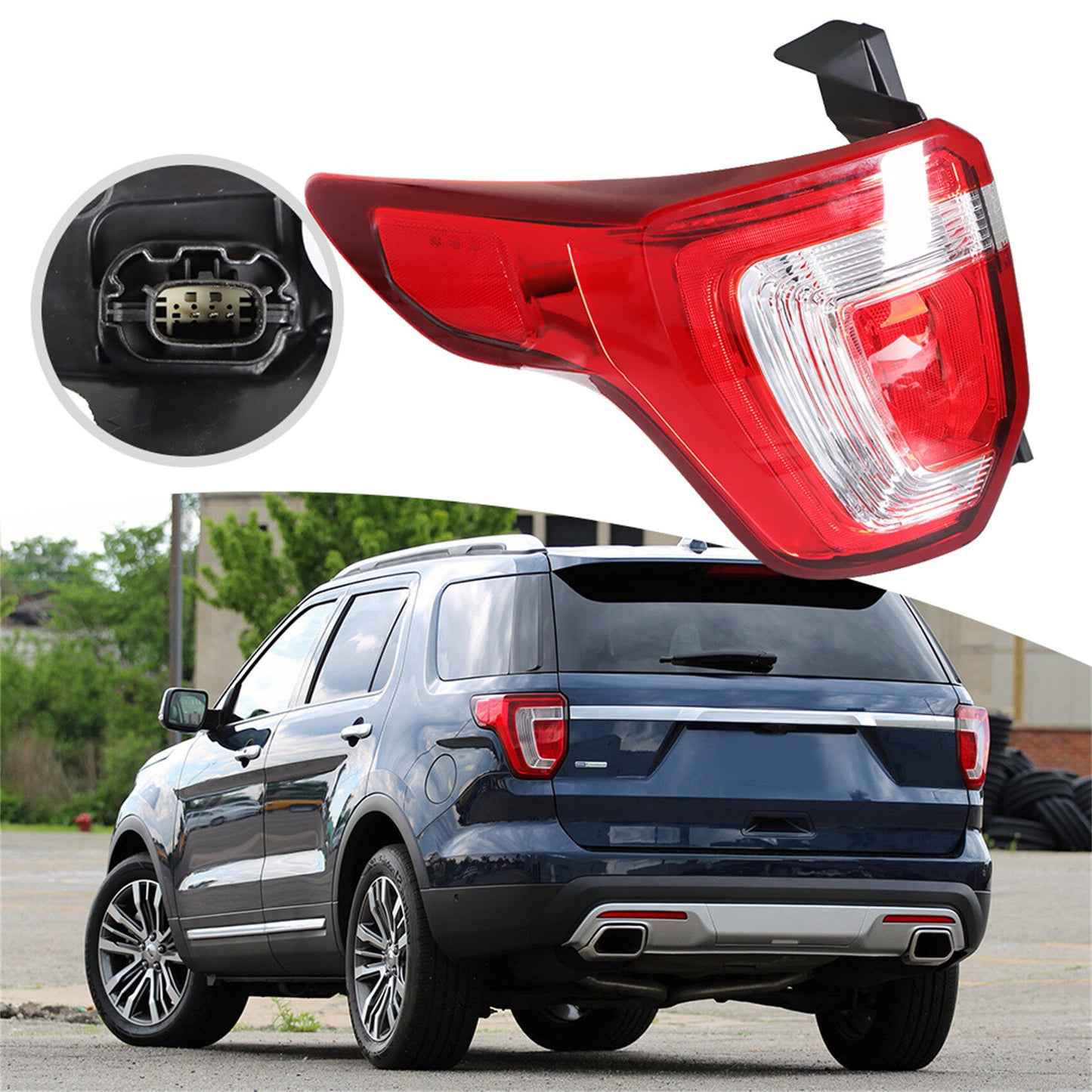 munirater 1-Pack Tail Light Rear Light LED Clear Red Outer Left Side Replacement for 2016-2019 Explorer