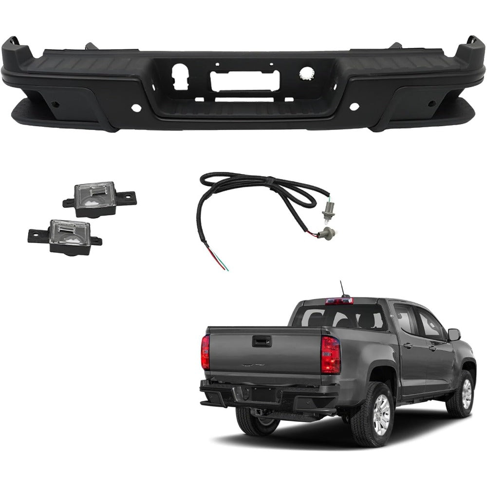 Black Rear Step Bumper Assembly for Chevrolet Colorado & GMC Canyon 2019-2021, with Sensor Holes, GM1103205