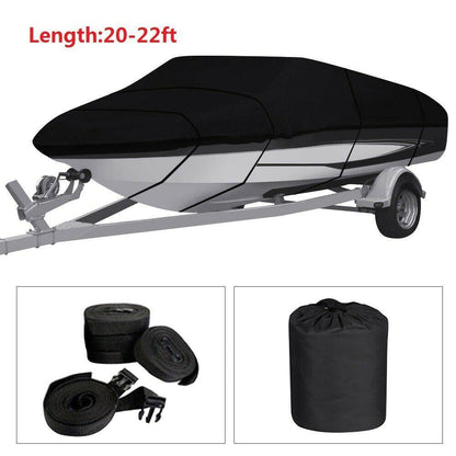 munirater Boat Cover Heavy Duty Trailerable Replacement for Fishing Ski Bass V-Hull Runabouts 20-22ft Black