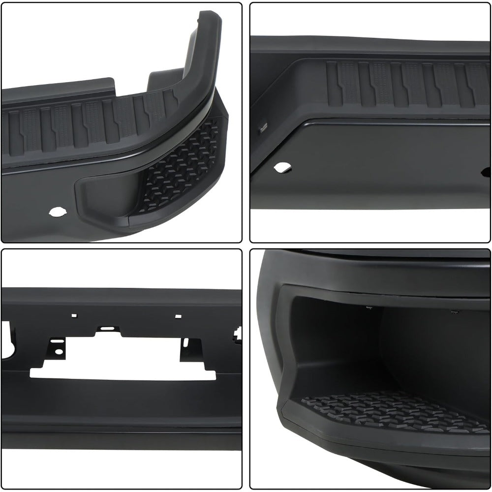 Black Rear Step Bumper for Chevrolet Silverado & GMC Sierra 2500 / 3500 2020-2025, with Sensor Holes